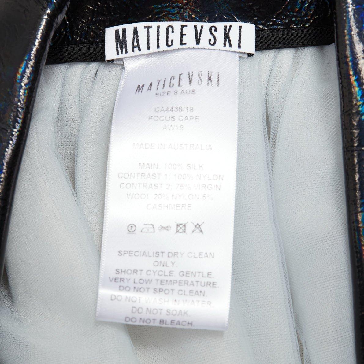 MATICEVSKI 2019 Focus white 100% silk patent collar high low cape AU8 M For Sale 4