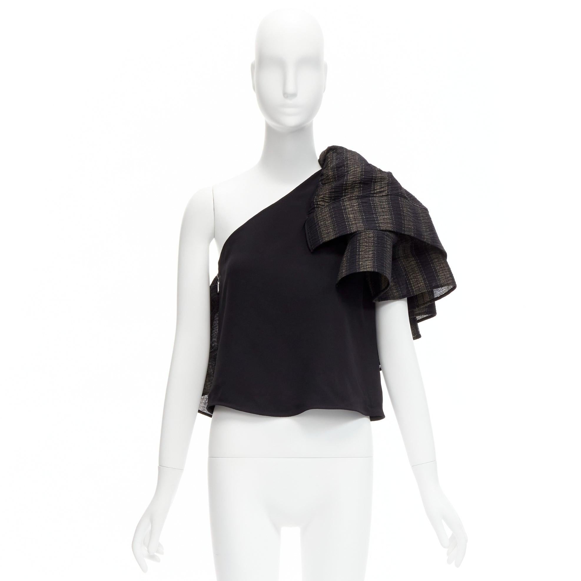 MATICEVSKI 2020 Attest One Shoulder Ruffle black grey tiered sleeve top AUS8 S For Sale 5