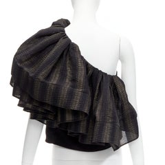 MATICEVSKI 2020 Attest Top monospalla con volant nero grigio con manica a strati AUS8 S