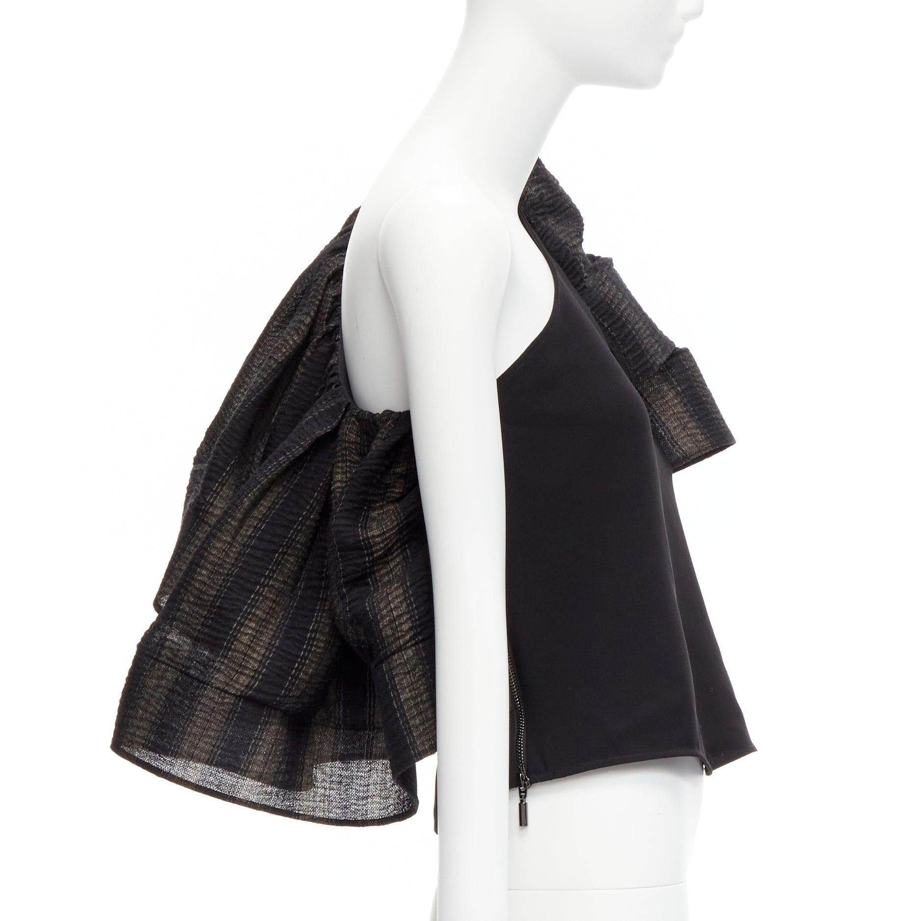 MATICEVSKI 2020 Attest One Shoulder Ruffle black grey tiered sleeve top AUS8 S In Excellent Condition For Sale In Hong Kong, NT