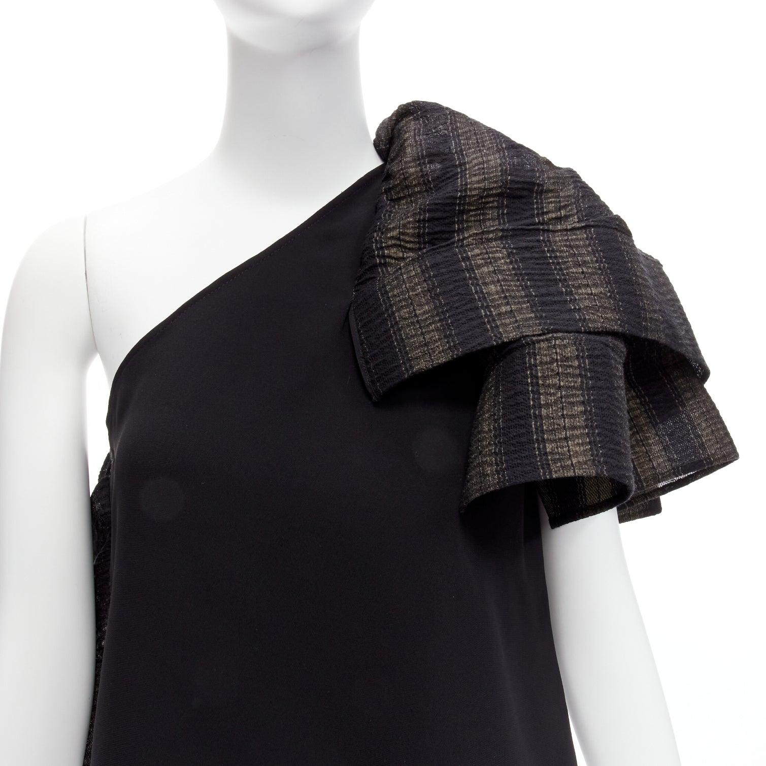 MATICEVSKI 2020 Attest One Shoulder Ruffle black grey tiered sleeve top AUS8 S For Sale 1