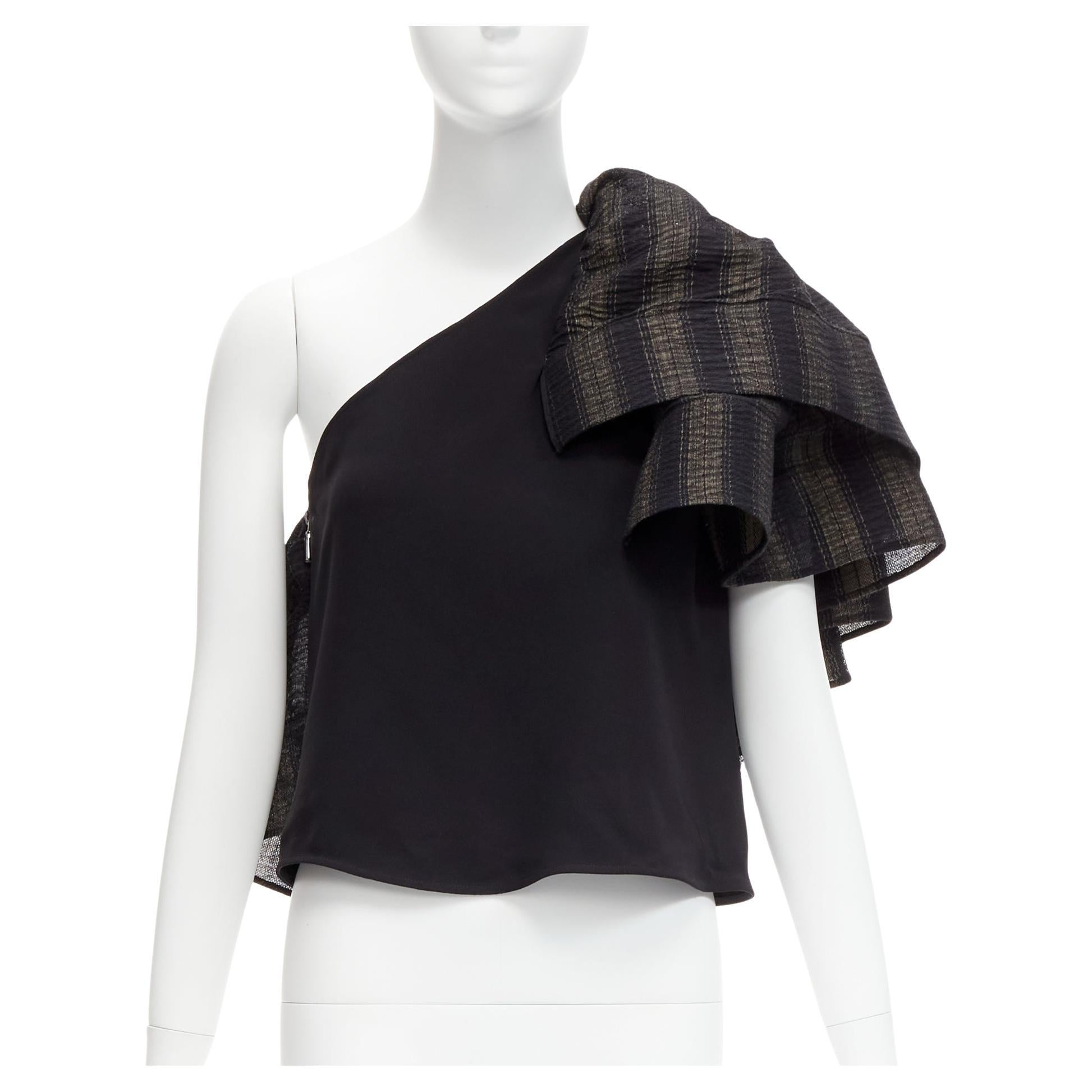 MATICEVSKI 2020 Attest One Shoulder Ruffle black grey tiered sleeve top AUS8 S For Sale