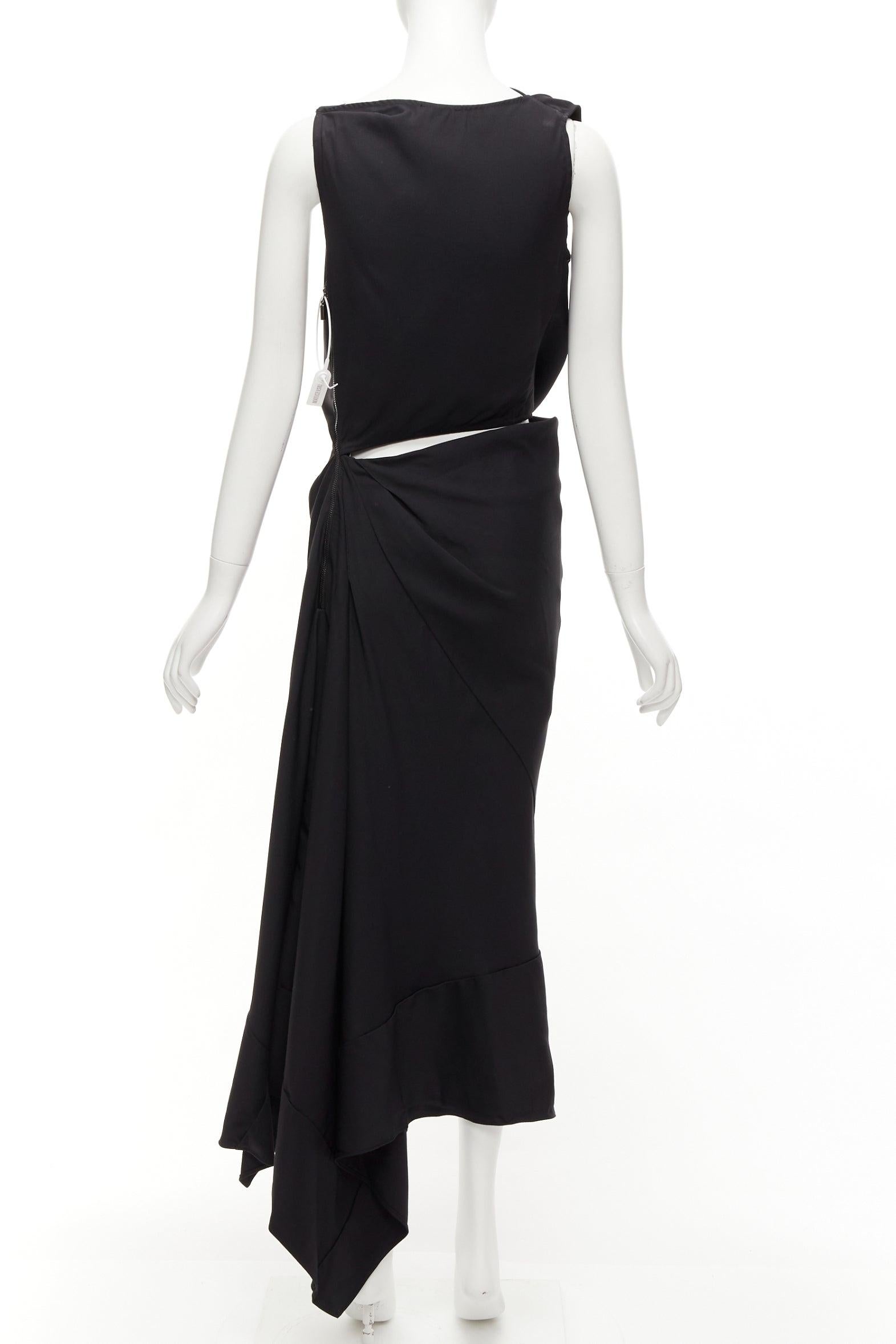 Women's MATICEVSKI 2020 Energy Slash black drape front hi low cut out dress AUS8 S For Sale