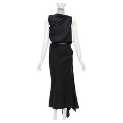 MATICEVSKI 2020 Energy Slash black drape front hi low cut out dress AUS8 S