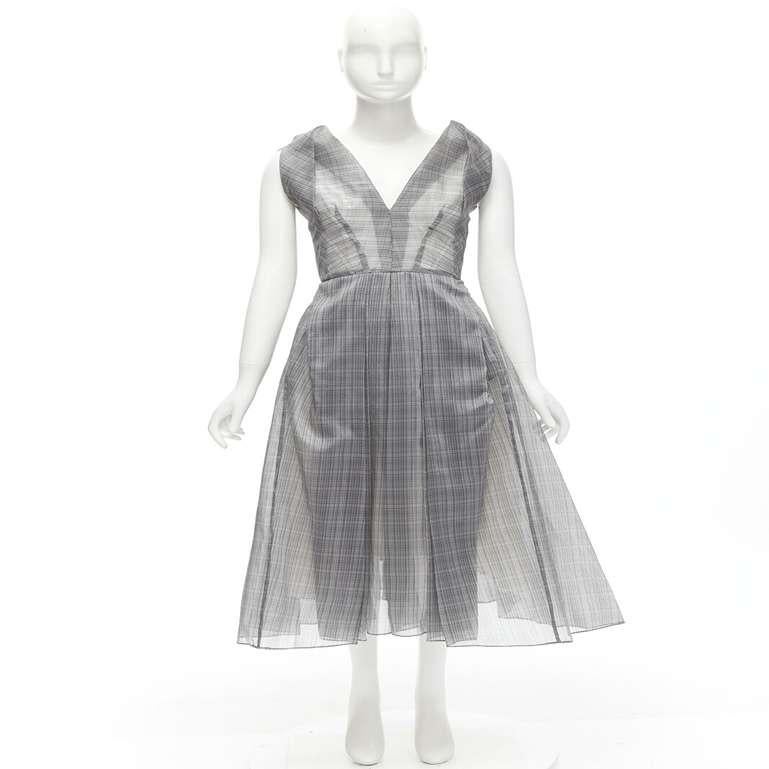 MATICEVSKI 2020 Mariposa silk grey checkered structural neckline dress AUS6 S For Sale 5