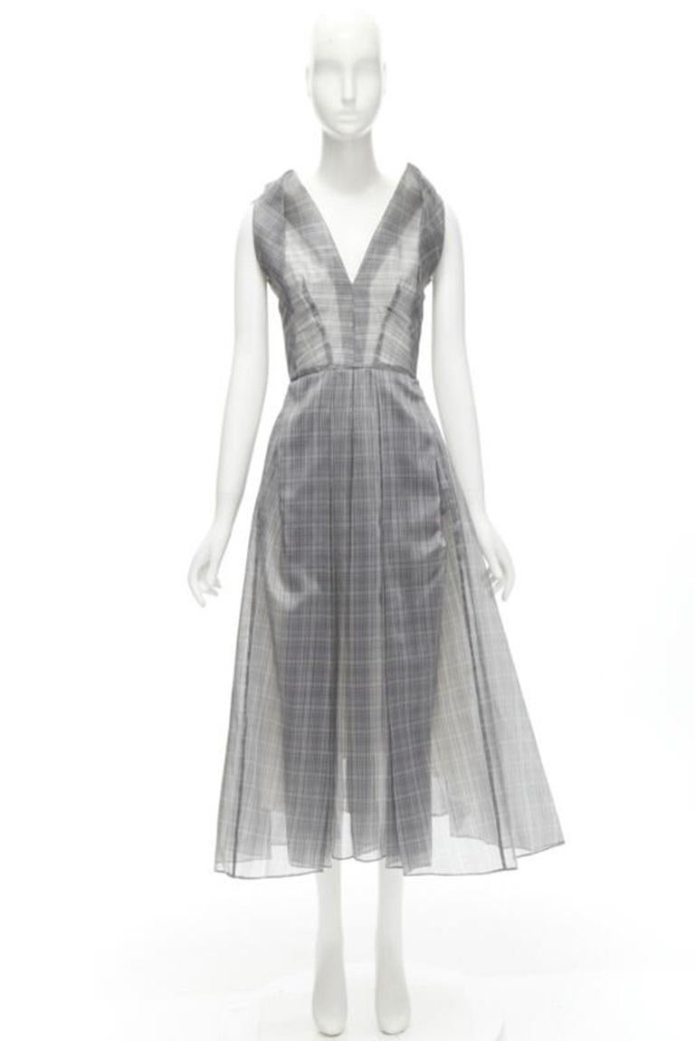 MATICEVSKI 2020 Mariposa silk grey checkered structural neckline dress AUS6 S 5