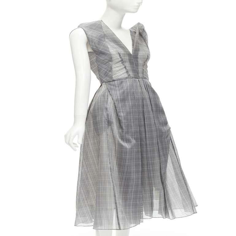 Gray MATICEVSKI 2020 Mariposa silk grey checkered structural neckline dress AUS6 S For Sale