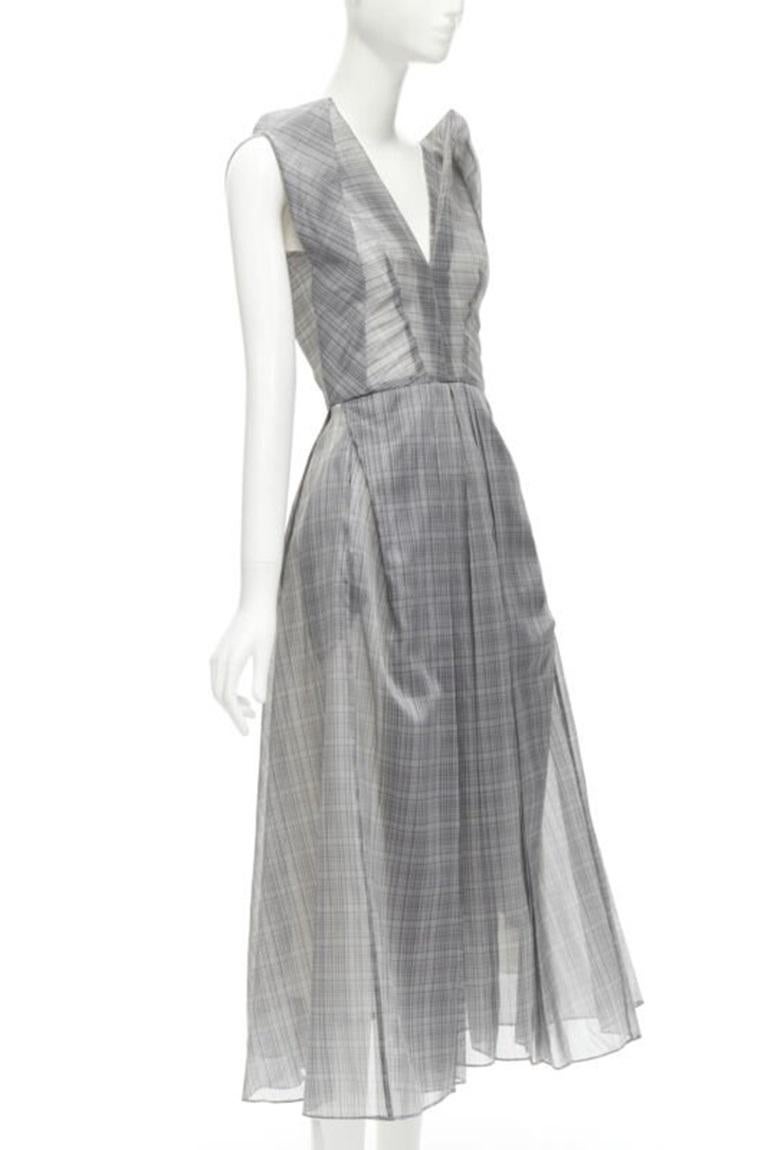 Gray MATICEVSKI 2020 Mariposa silk grey checkered structural neckline dress AUS6 S