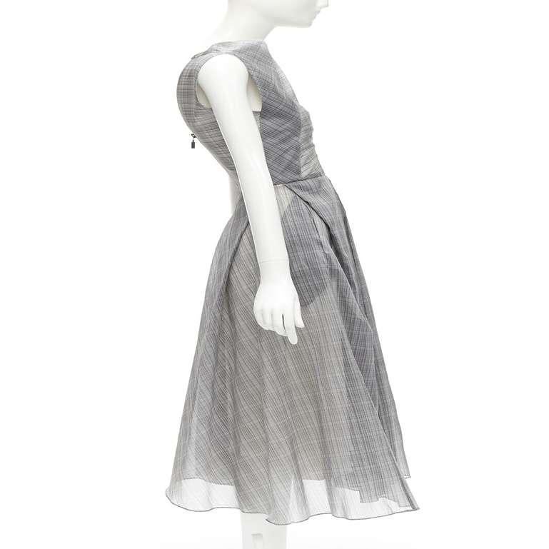 MATICEVSKI 2020 Mariposa silk grey checkered structural neckline dress AUS6 S In Excellent Condition For Sale In Hong Kong, NT