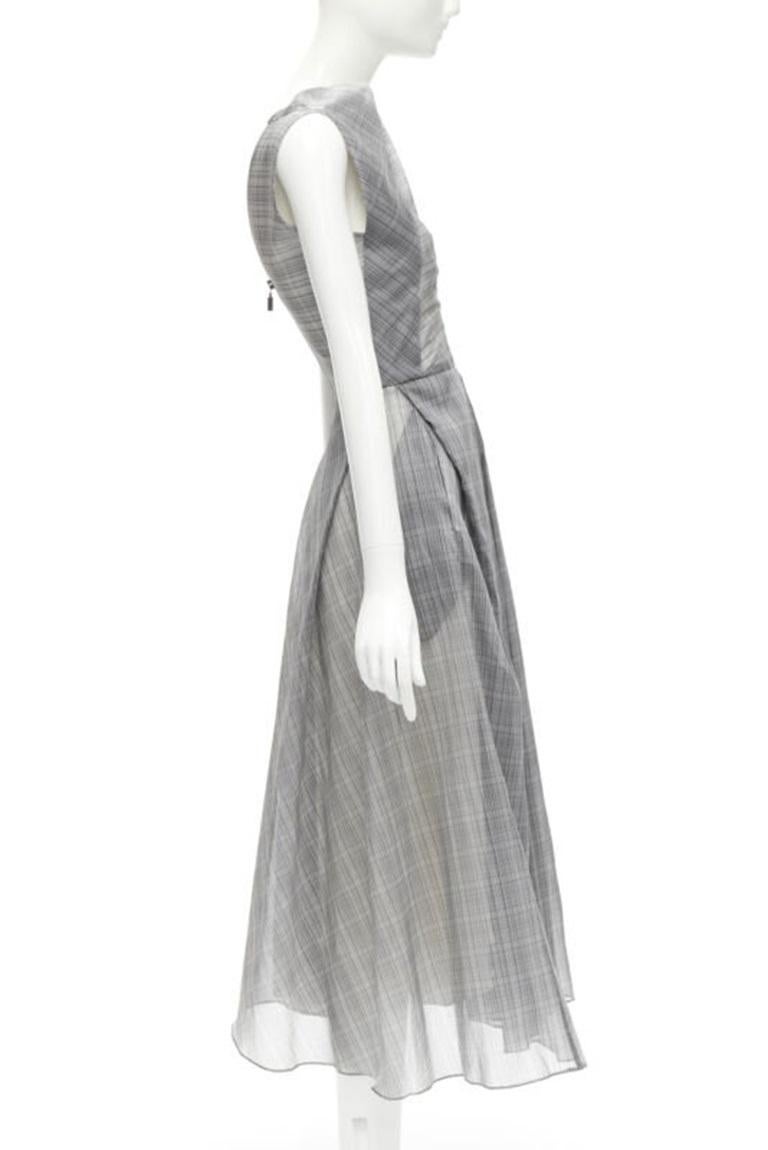 MATICEVSKI 2020 Mariposa silk grey checkered structural neckline dress AUS6 S In Excellent Condition In Hong Kong, NT