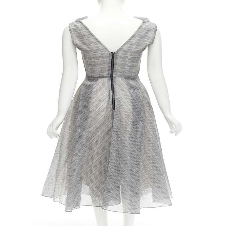 Women's MATICEVSKI 2020 Mariposa silk grey checkered structural neckline dress AUS6 S For Sale
