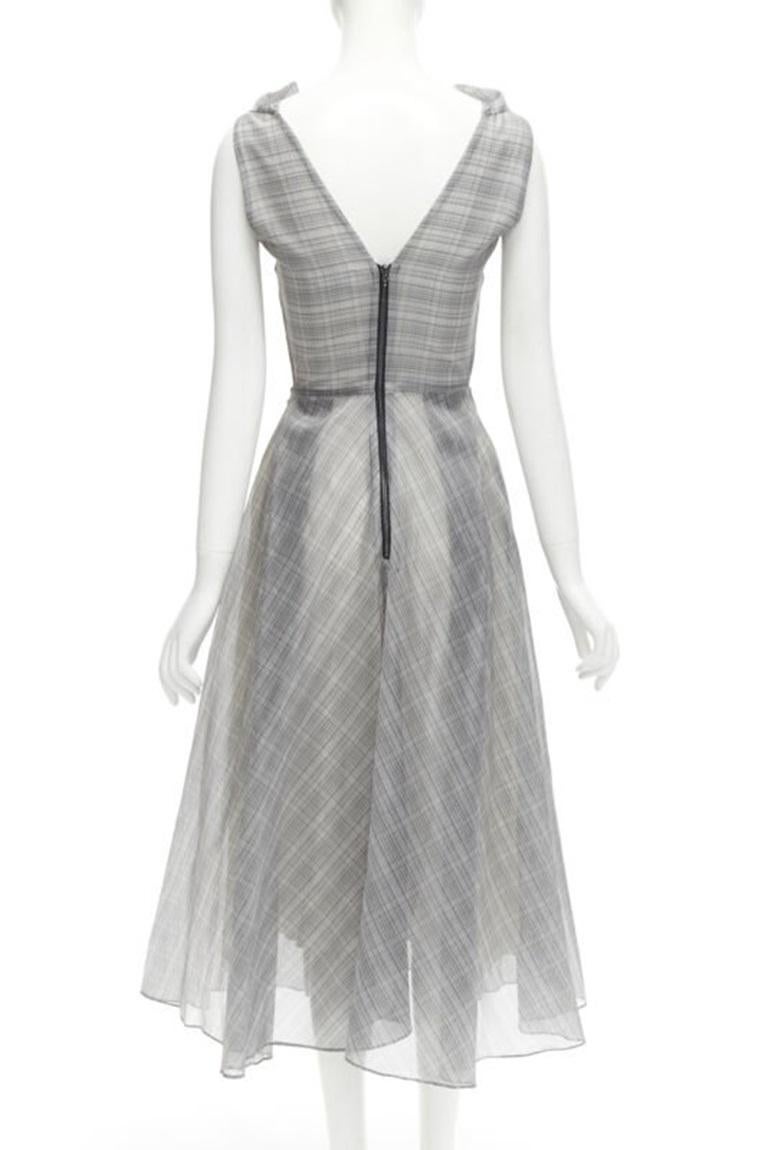 Women's MATICEVSKI 2020 Mariposa silk grey checkered structural neckline dress AUS6 S