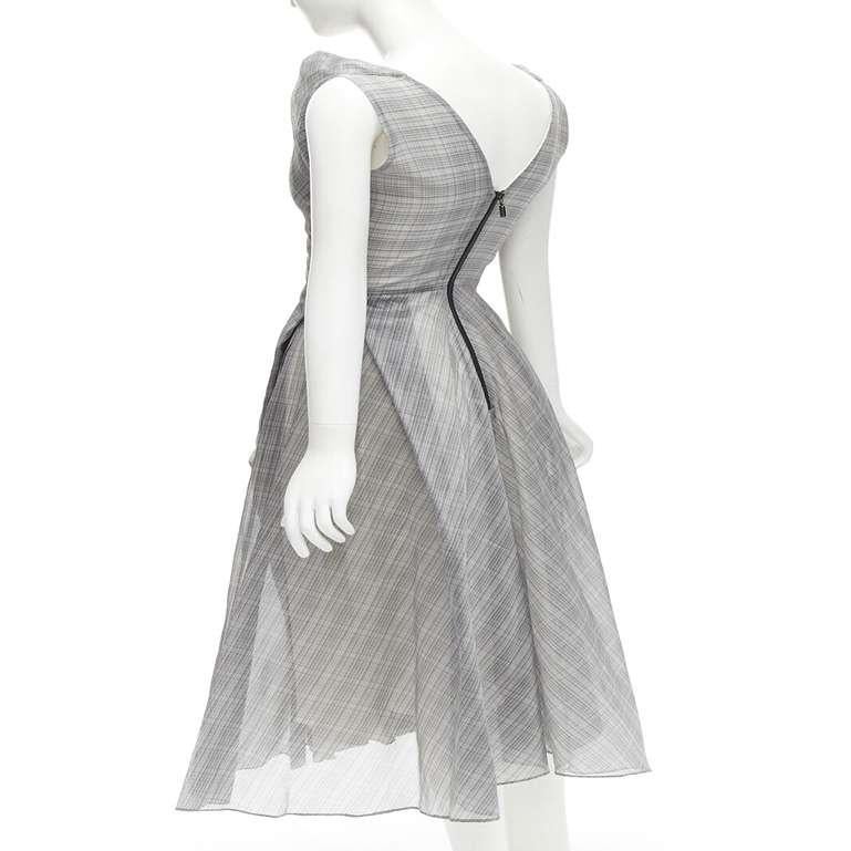 MATICEVSKI 2020 Mariposa silk grey checkered structural neckline dress AUS6 S For Sale 1