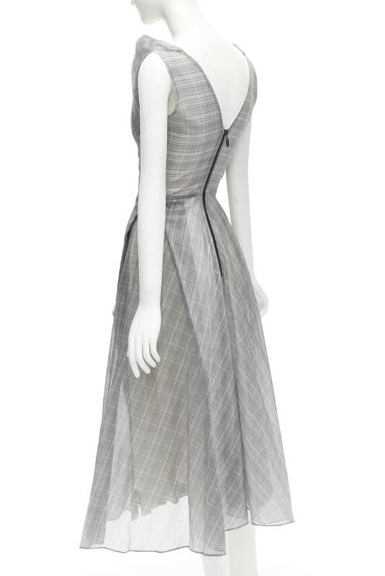 MATICEVSKI 2020 Mariposa silk grey checkered structural neckline dress AUS6 S 1