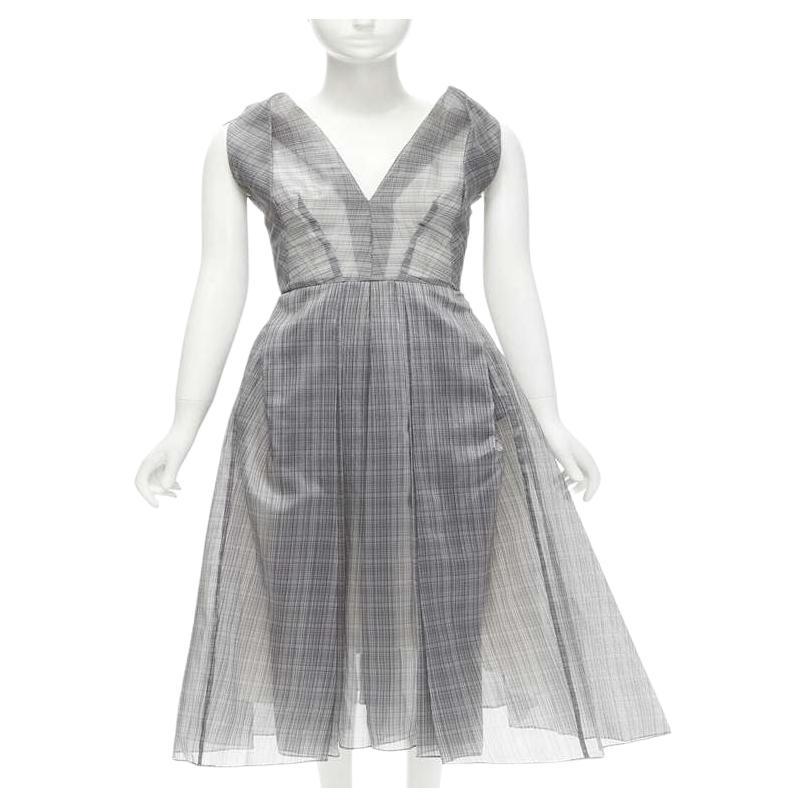 MATICEVSKI 2020 Mariposa silk grey checkered structural neckline dress AUS6 S For Sale