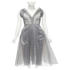 MATICEVSKI 2020 Mariposa silk grey checkered structural neckline dress AUS6 S