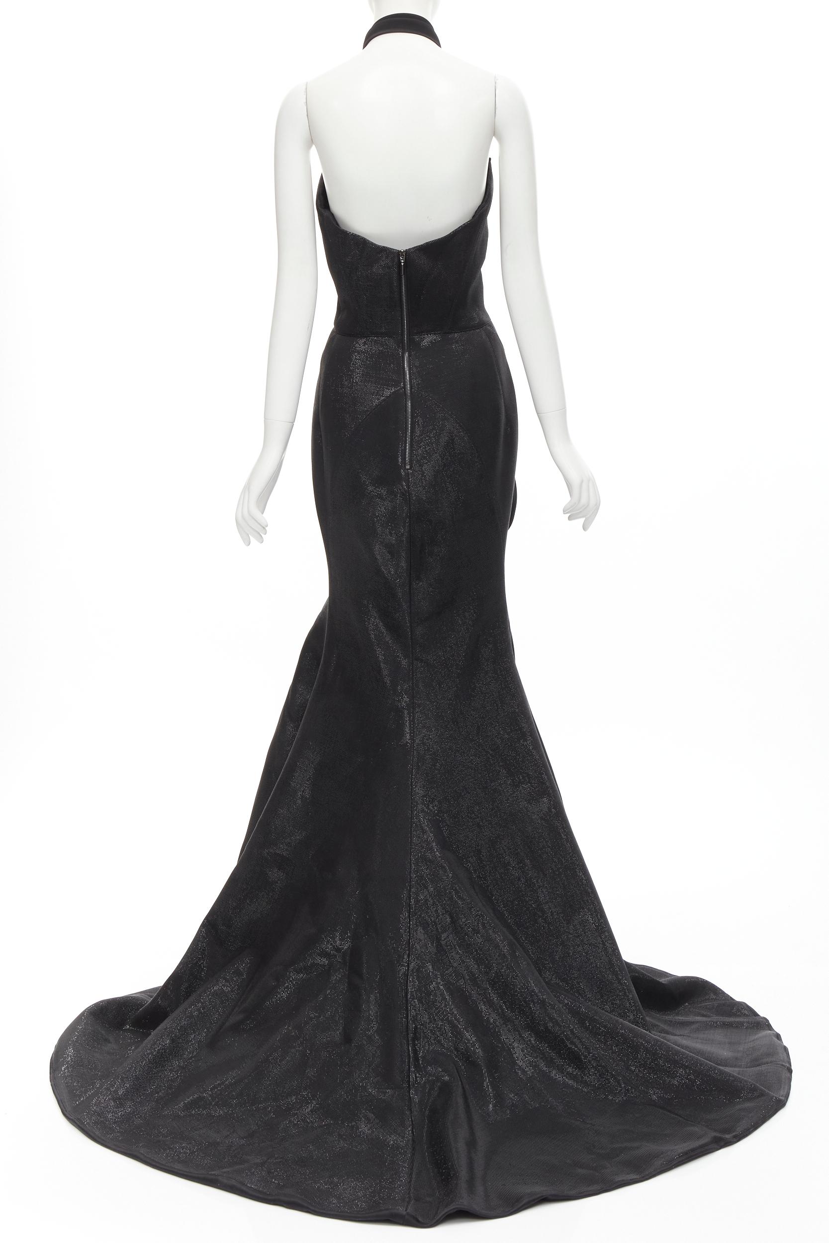 MATICEVSKI 2020 Runway Significant Gown black crisp halter cascade AUS10  S In Excellent Condition In Hong Kong, NT