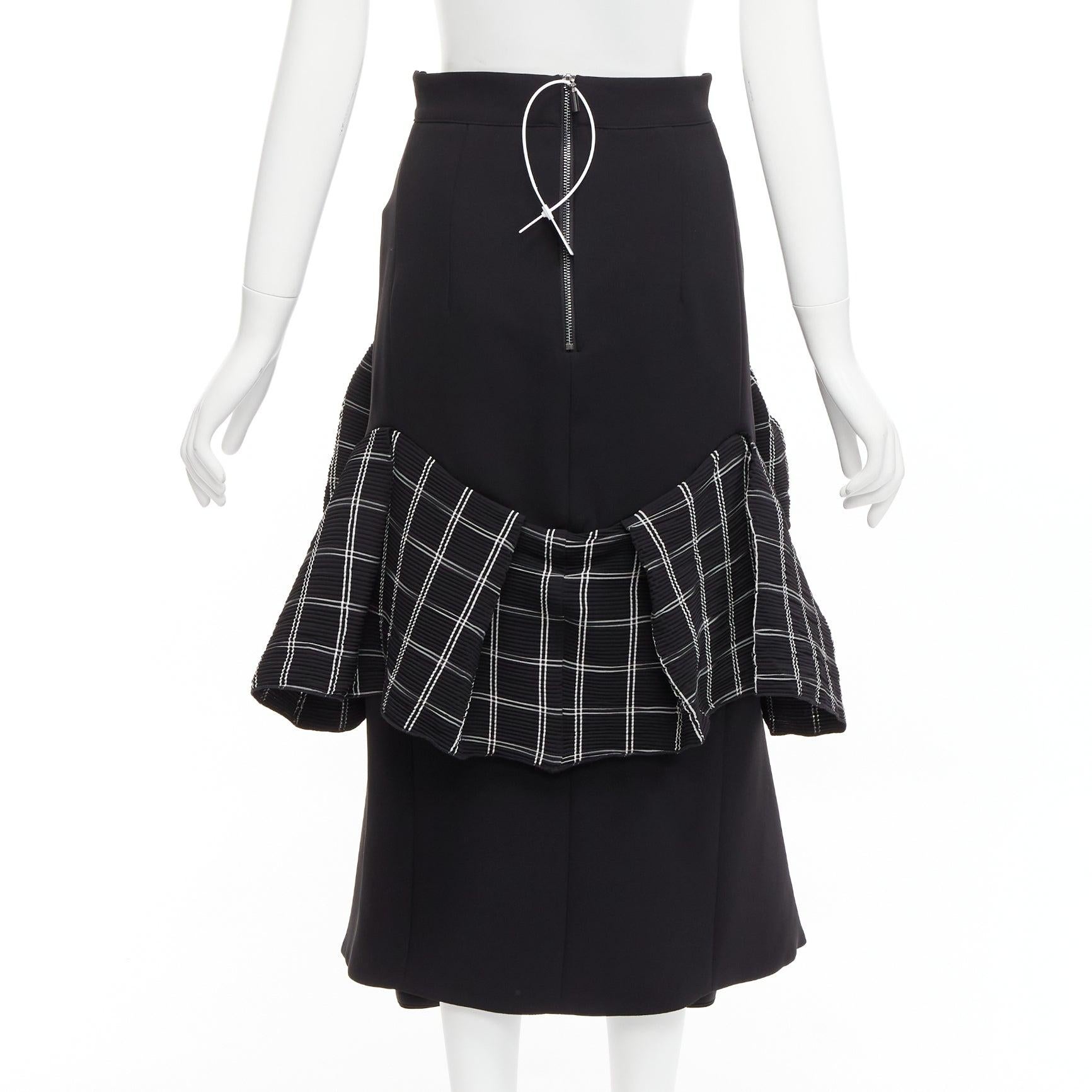 Women's MATICEVSKI 2021 Emblazon black white checked pleats ruffle skirt AU10 L