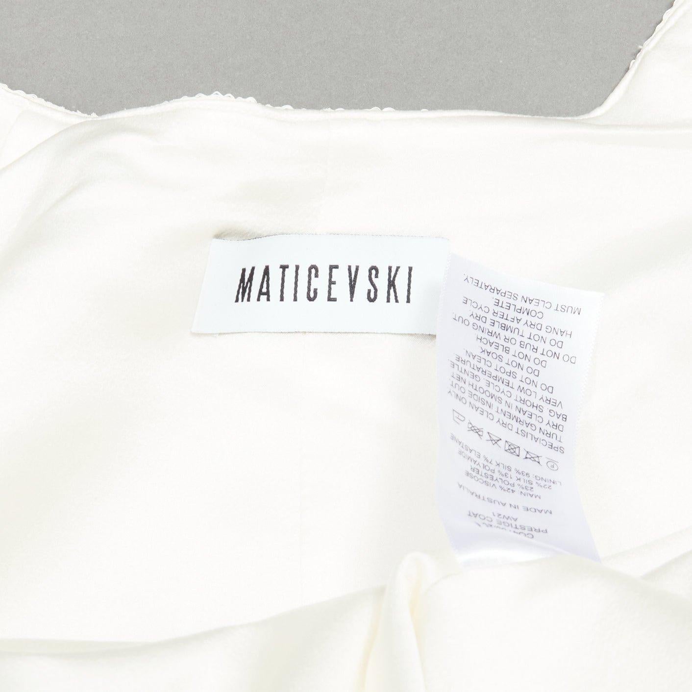 MATICEVSKI 2021 Prestige cream 3D collar pocketed side slit coat AUS10 S For Sale 3