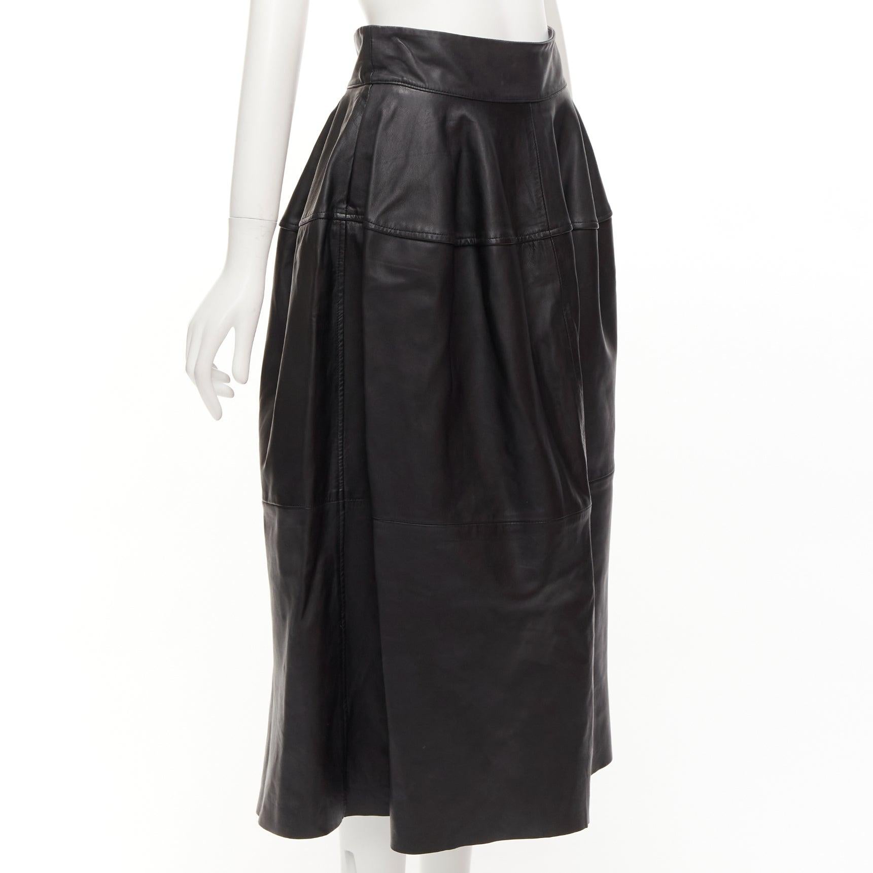 Black MATICEVSKI 2021 Tavolara leather rounded hip silhouette midi skirt AUS10 M For Sale