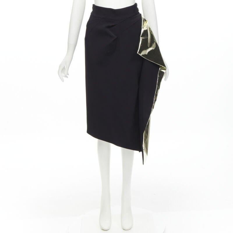 MATICEVSKI Alkali gold foil pleated 3D drape high waisted midi skirt AUS10 S For Sale 5