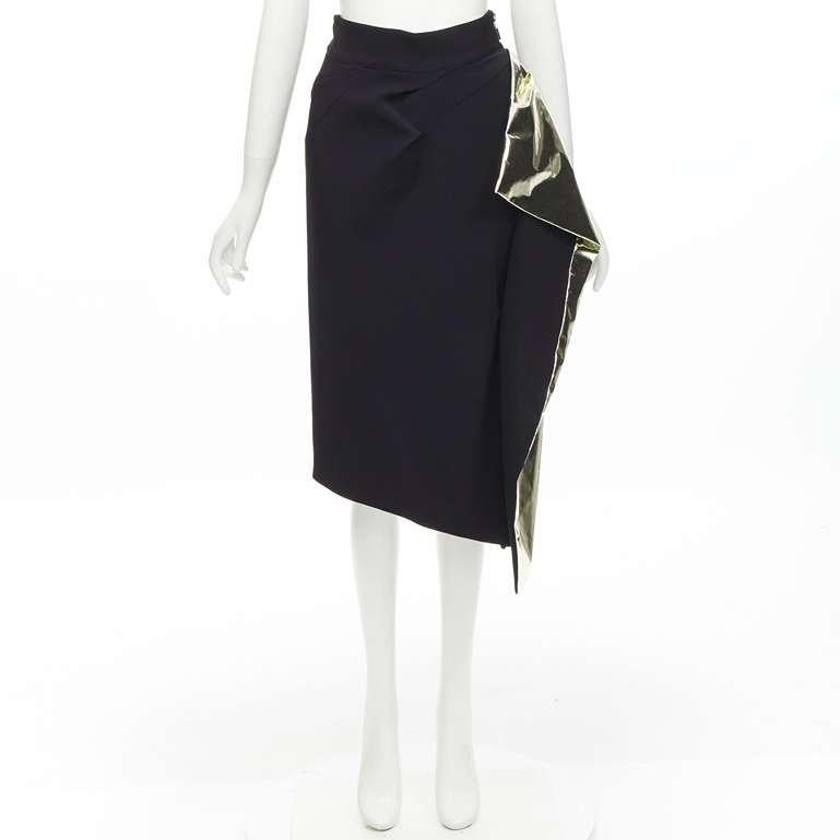 MATICEVSKI Alkali gold foil pleated 3D drape high waisted midi skirt AUS10 S For Sale 4