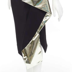 MATICEVSKI Alkali gold foil pleated 3D drape high waisted midi skirt AUS10 S