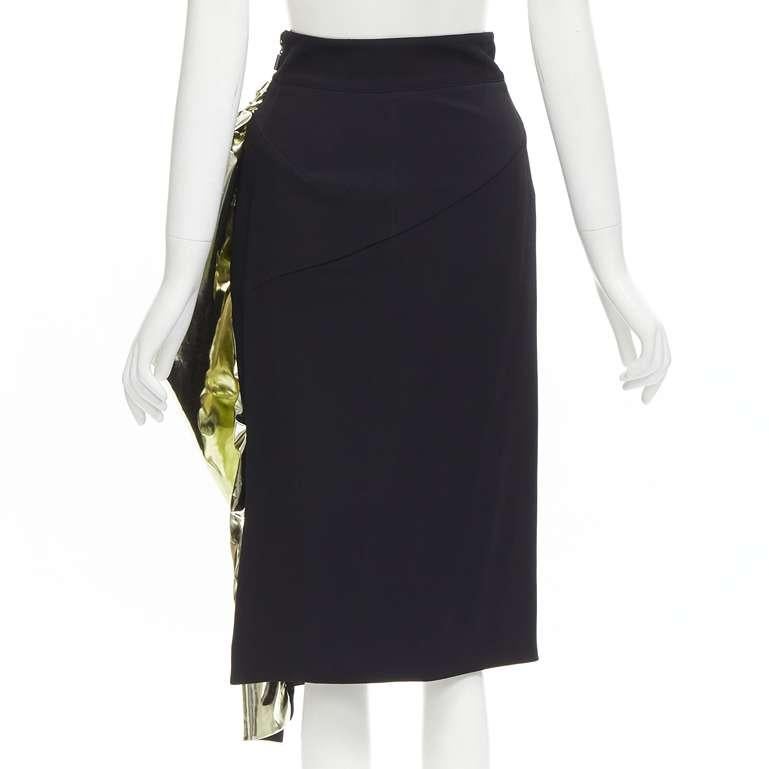 MATICEVSKI Alkali gold foil pleated 3D drape high waisted midi skirt AUS10 S In Good Condition For Sale In Hong Kong, NT