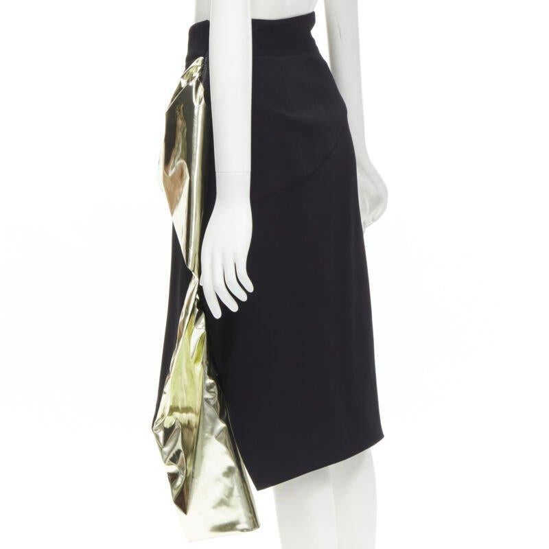 MATICEVSKI Alkali gold foil pleated 3D drape high waisted midi skirt AUS10 S For Sale 1