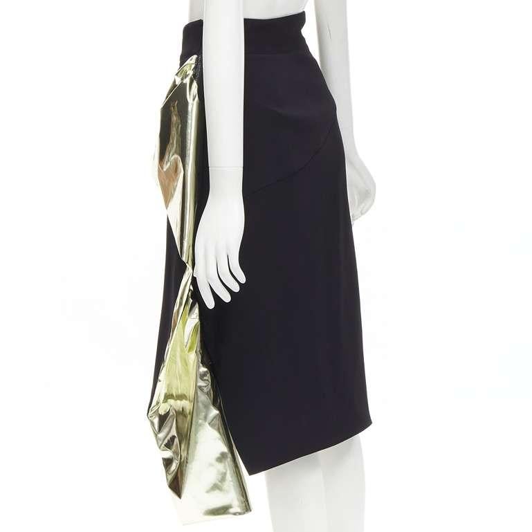Women's MATICEVSKI Alkali gold foil pleated 3D drape high waisted midi skirt AUS10 S For Sale