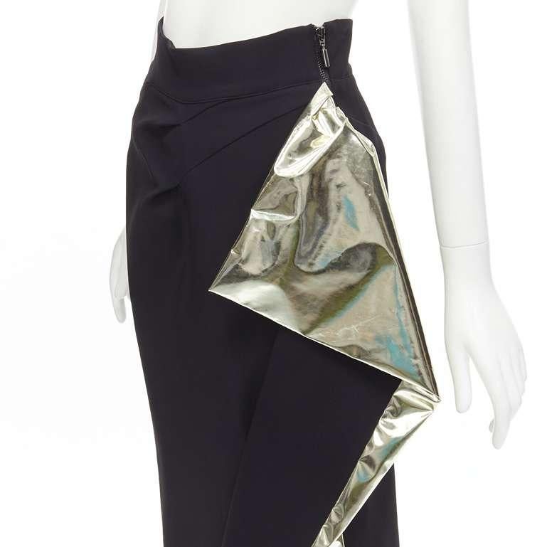 MATICEVSKI Alkali gold foil pleated 3D drape high waisted midi skirt AUS10 S For Sale 1