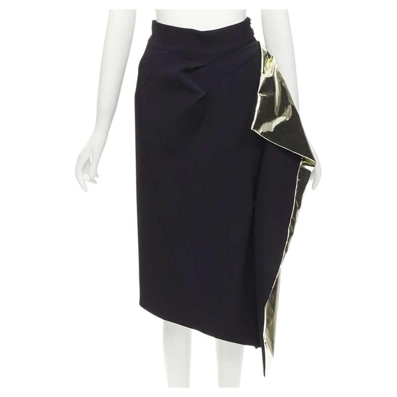 MATICEVSKI Alkali gold foil pleated 3D drape high waisted midi skirt AUS10 S For Sale