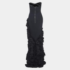 Maticevski Black Crepe Ruffled Asymmetric Gown M