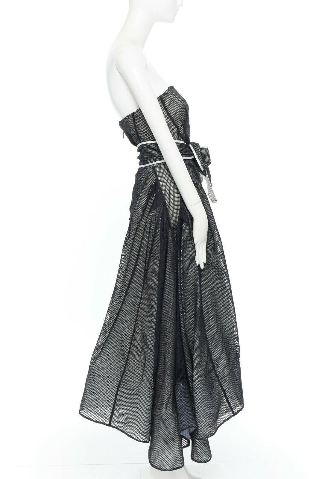 Black MATICEVSKI black net organza demi-couture a-line evening ballgown drape ruche L