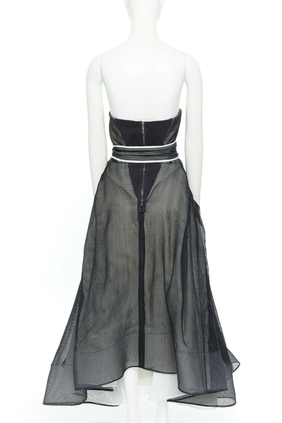Women's MATICEVSKI black net organza demi-couture a-line evening ballgown drape ruche L