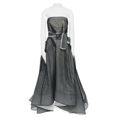 MATICEVSKI vestido de noche de organza en red negra, línea a, drapeado, fruncido L