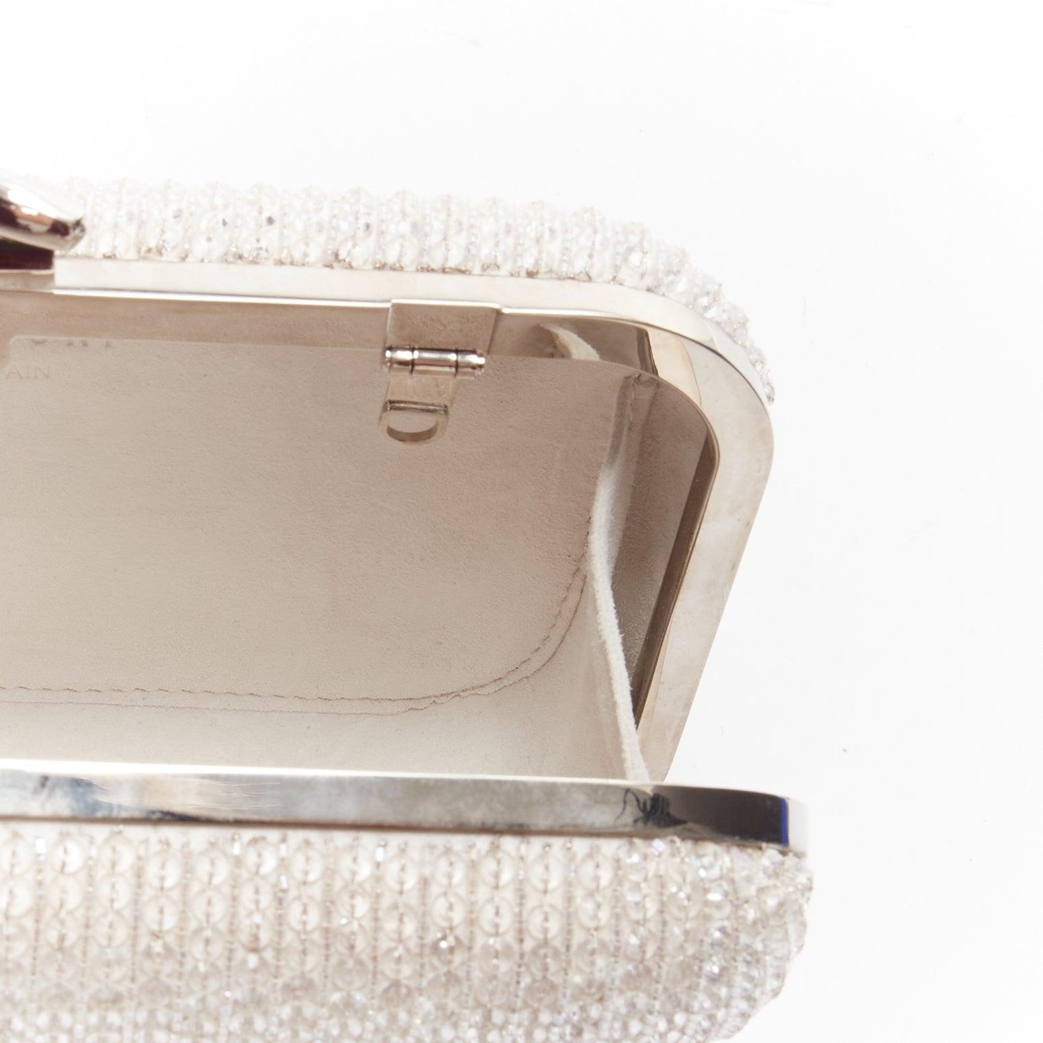 MATICEVSKI Romancing white bead diamante silver metal flower box clutch bag For Sale 3