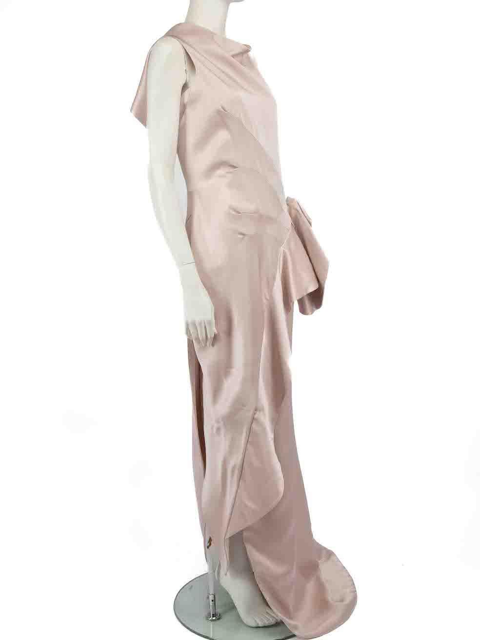 CONDITION is Never worn. No visible wear to dress is evident on this new Maticevski designer resale item.
 
 
 
 Details
 
 
 SS19
 
 Pink
 
 Synthetic
 
 Gown
 
 Asymmetric hem
 
 Sleeveless
 
 Cowl neck
 
 Back zip fastening
 
 Ruffle detail
 
