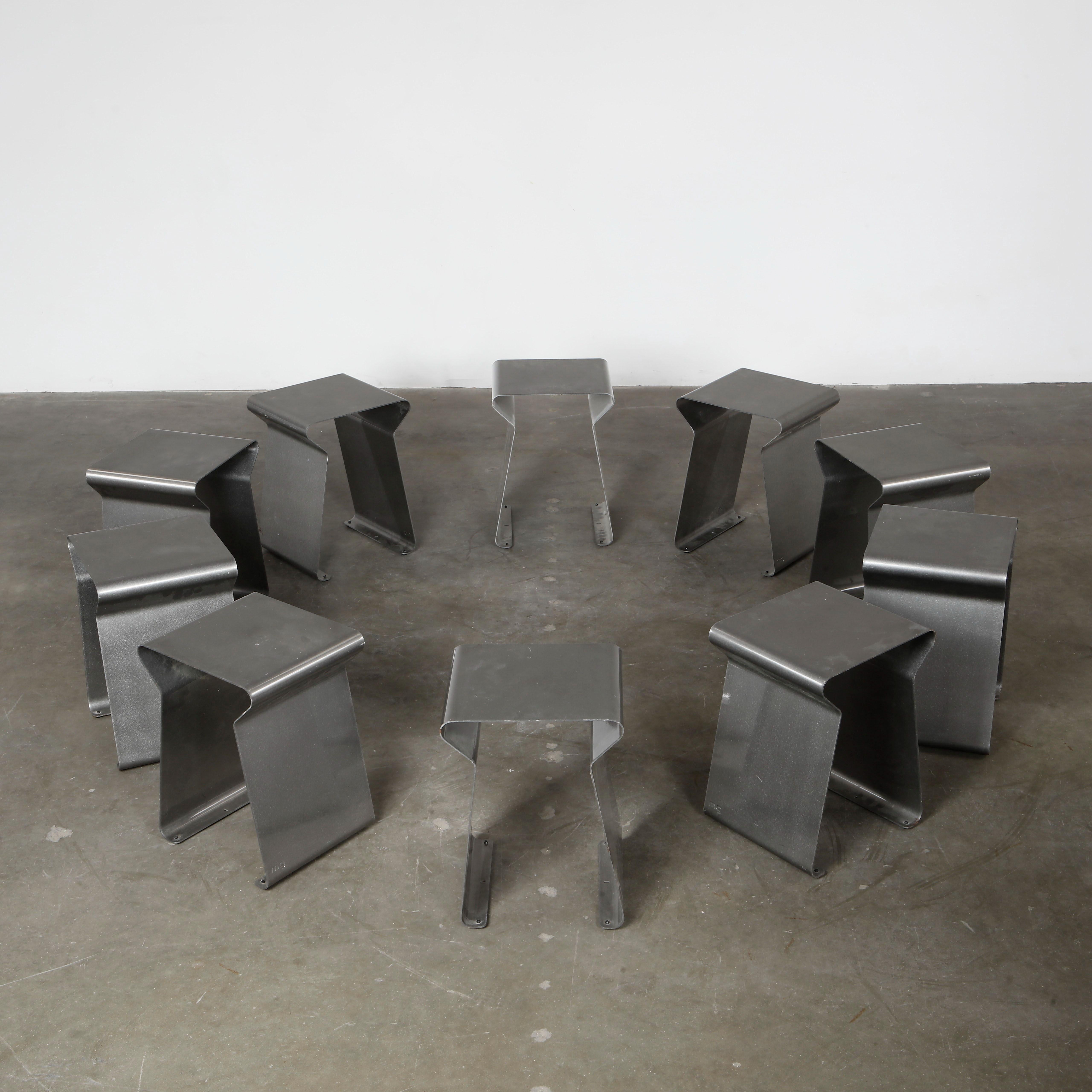 Matiere Grise, Set Of Ten Fun Stools in Brushed Steel, 1990s In Good Condition For Sale In Gardena, CA