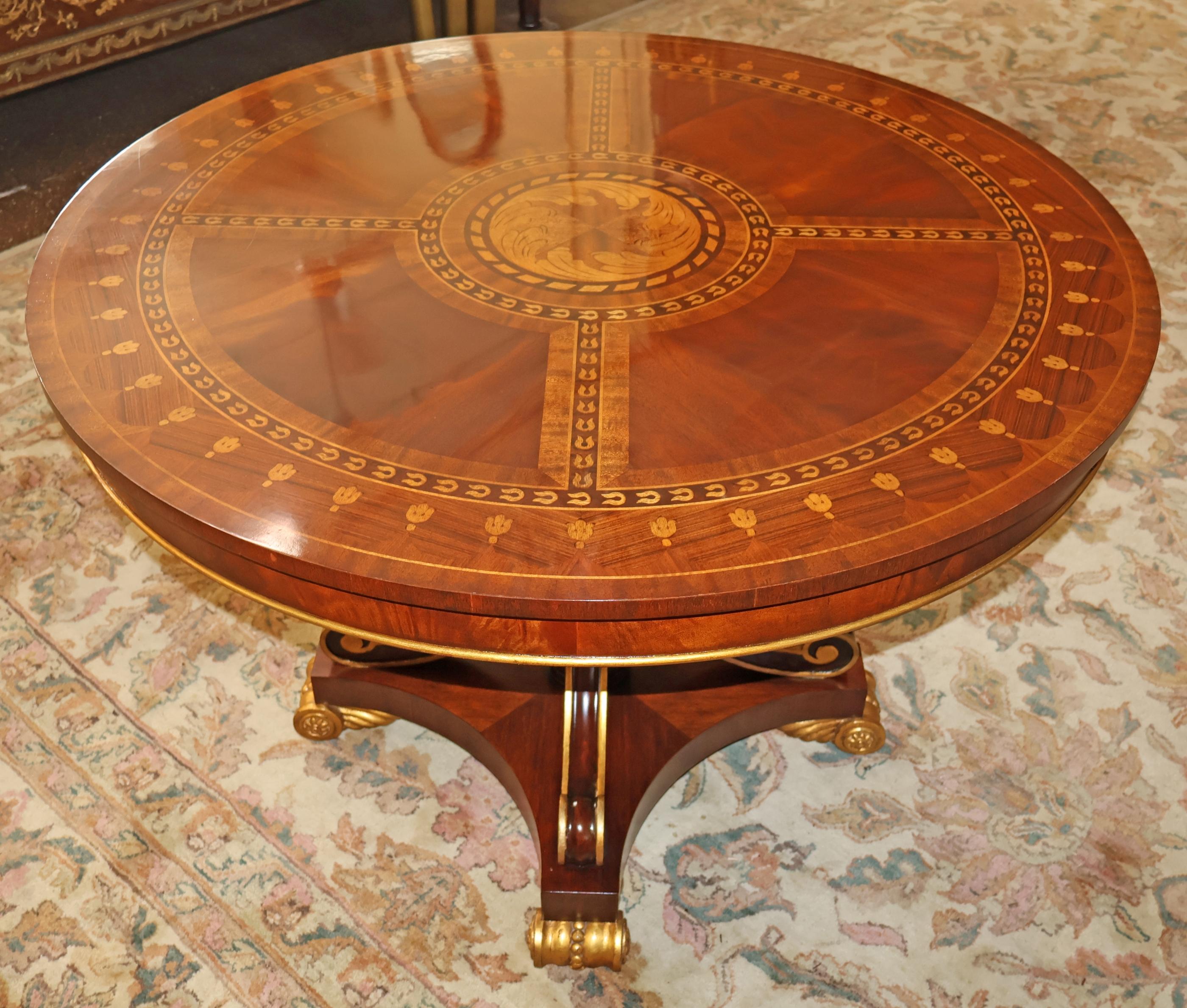 Matiland Smith Mahogany And Rosewood Inlaid Marquetry Regency Style Center Table For Sale 5