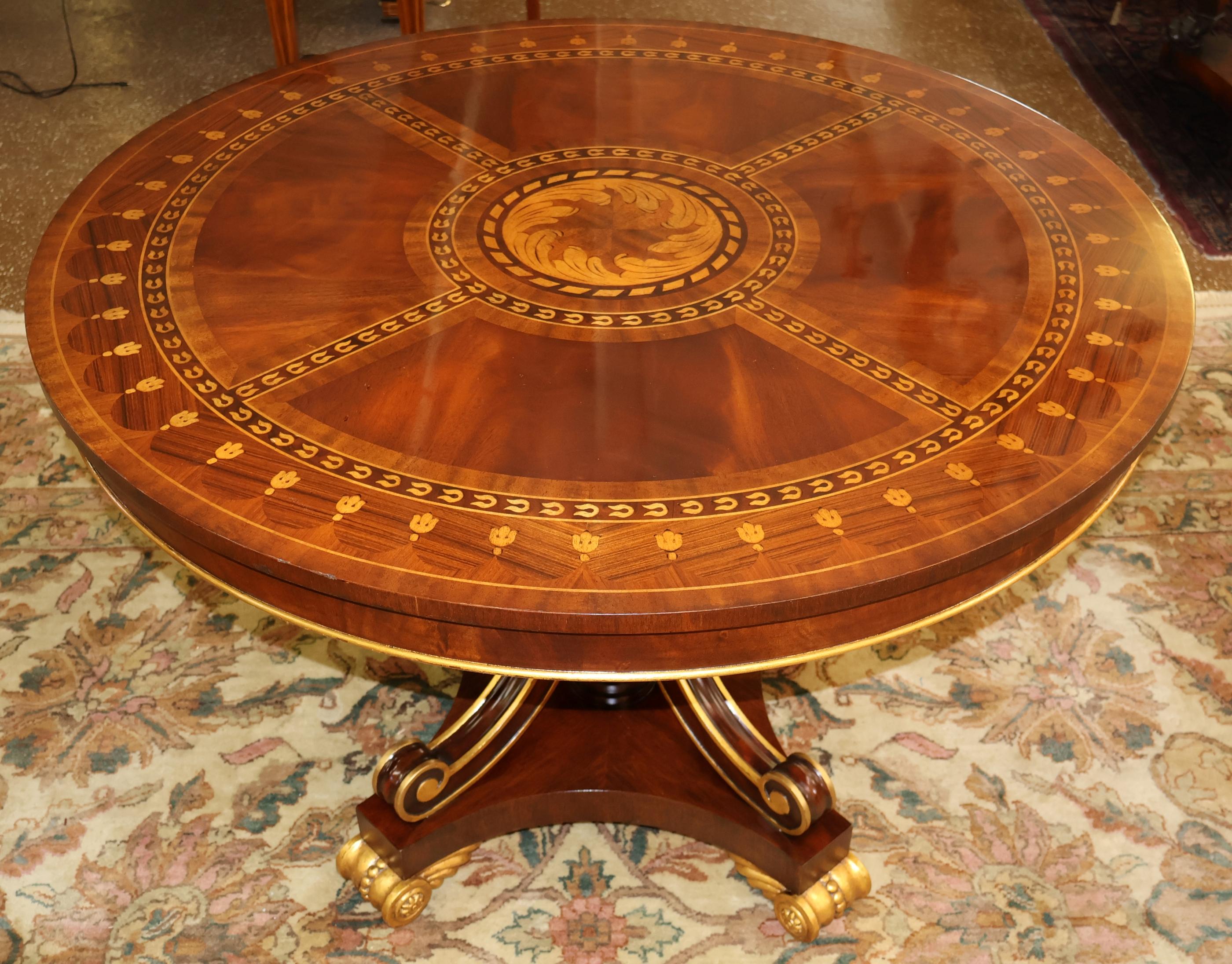 Philippine Matiland Smith Mahogany And Rosewood Inlaid Marquetry Regency Style Center Table For Sale