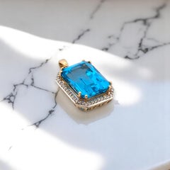 Matilda Blue Topaz Pendant, 14K Yellow Gold with 9.5ct Emerald Cut Blue Topaz