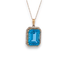 Matilda Blue Topaz Pendant, 14K Yellow Gold with 9.5ct Emerald Cut Blue Topaz