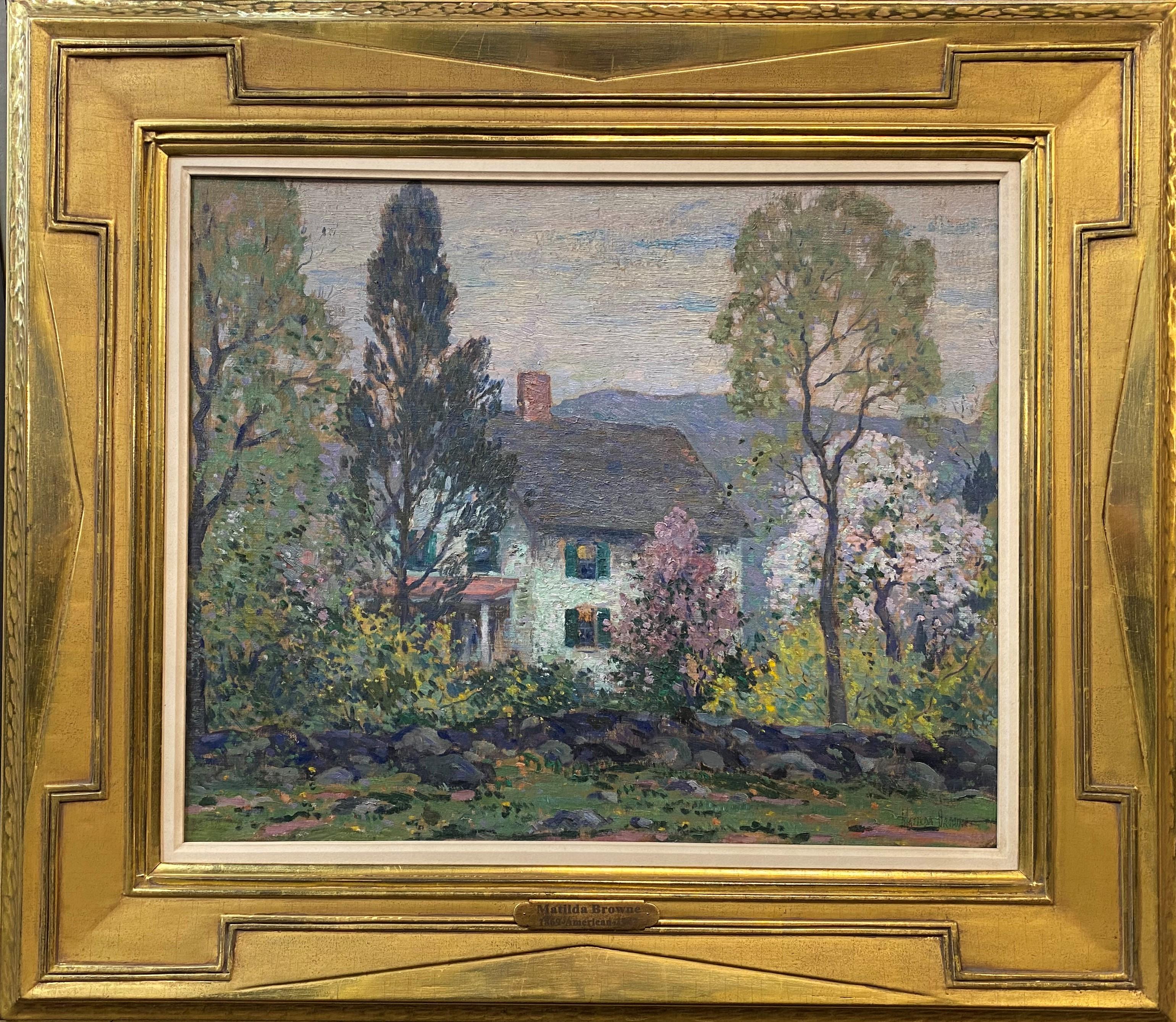 Early Spring Blossoming Cottage, Probably Old Lyme - Art by Matilda Browne