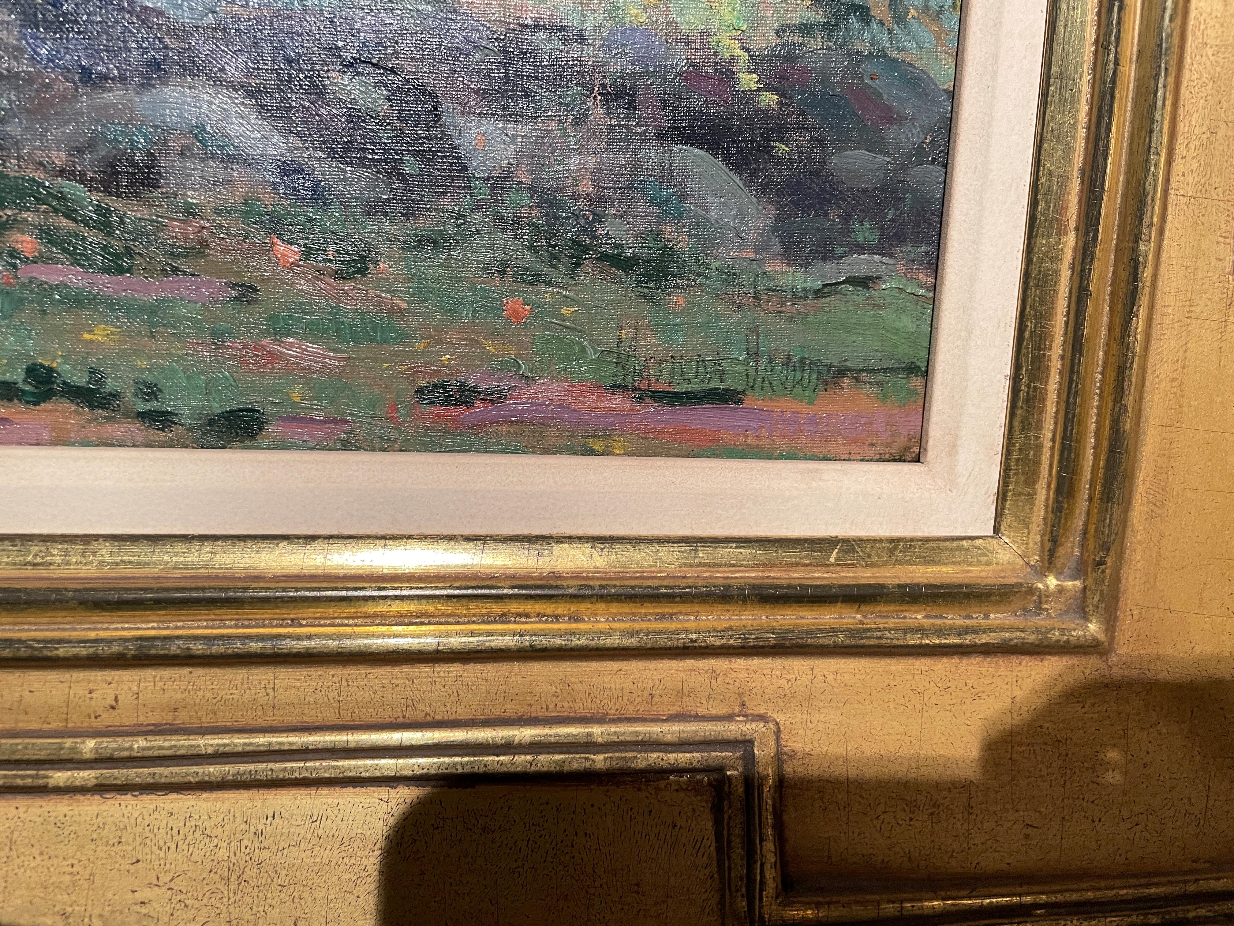 « House in a Summer Landscape », « Lyme Connecticut Female Impressionist, Flowers » - Impressionnisme américain Painting par Matilda Browne