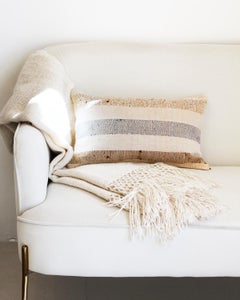Matilde Blue and Brown Striped Lumbar Throw Pillow made from Vintage Linen