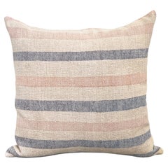 Cuscino a righe blu e rosa Matilde in lino vintage