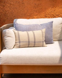 Matilde Blue Checkered Lumbar Throw Pillow made from Vintage Linen