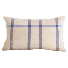 Matilde Blue Checkered Lumbar Throw Pillow made from Vintage Linen