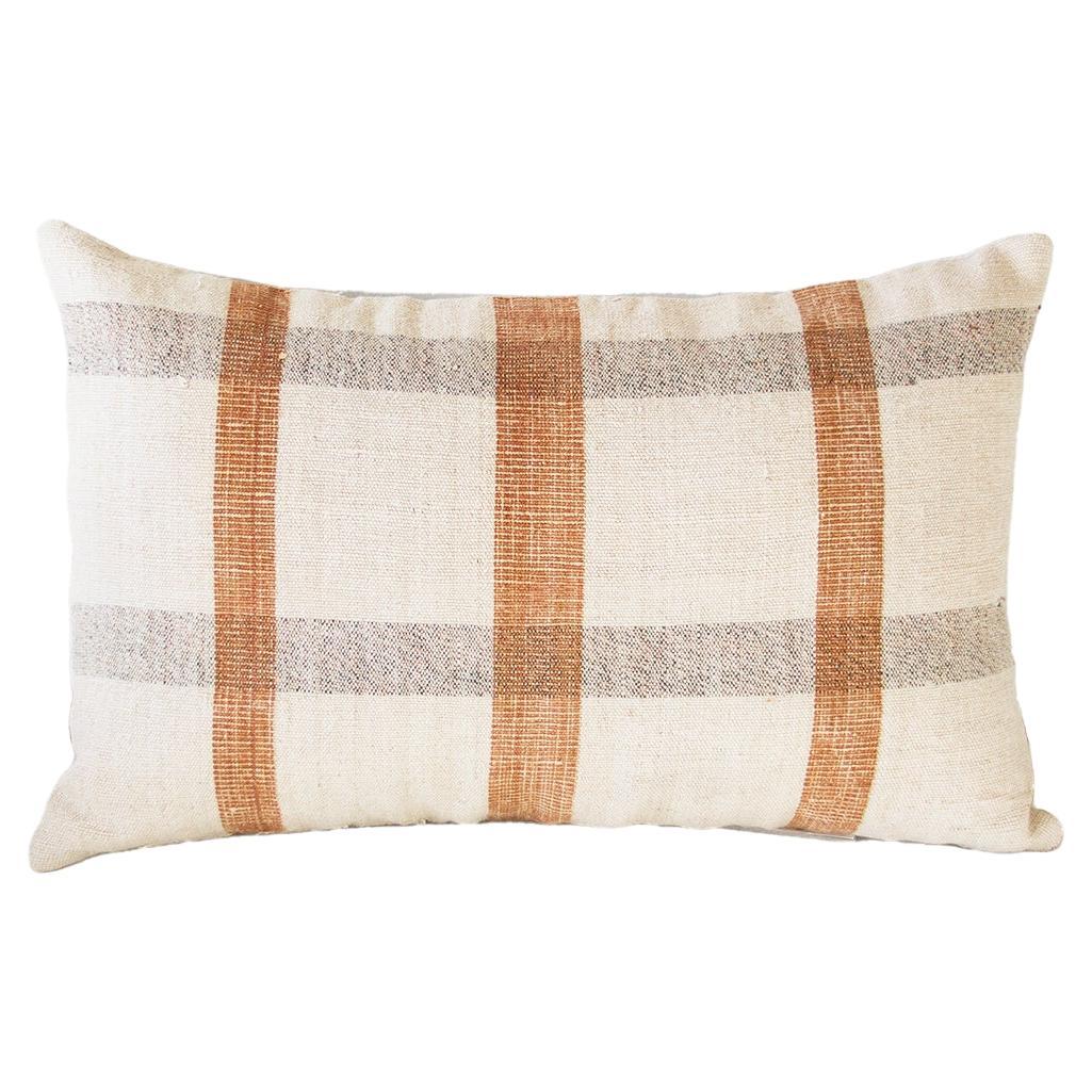 Matilde Brick Checkered Lumbar Throw Pillow made from Vintage Linen For Sale